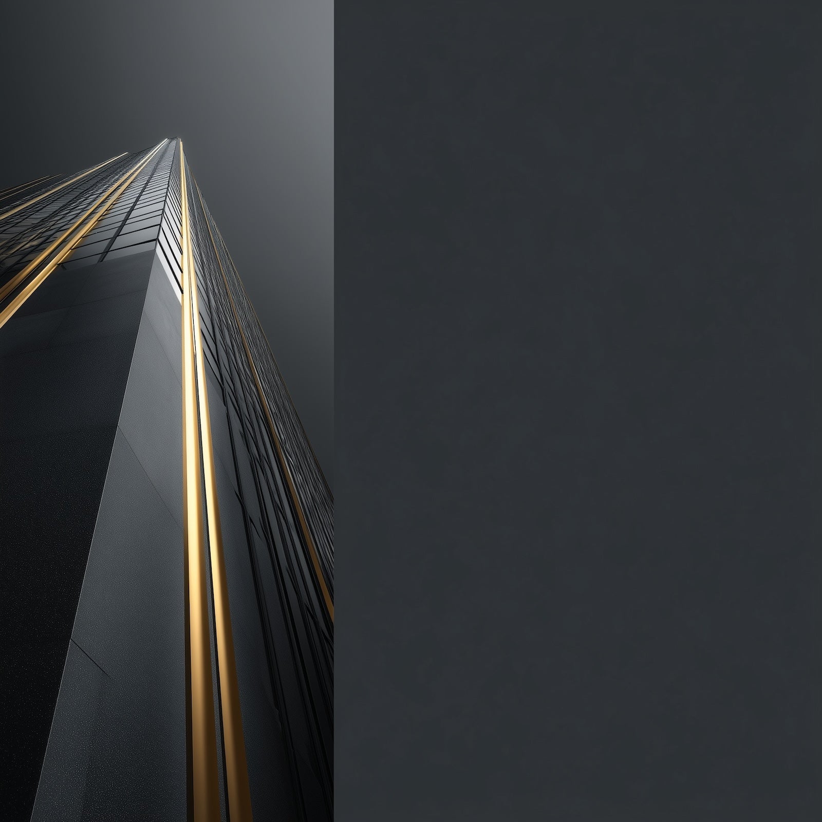 Modern building with gold accents on a dark background